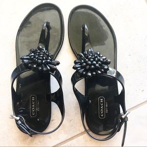 COACH dazzling black clasped sandals NWOT